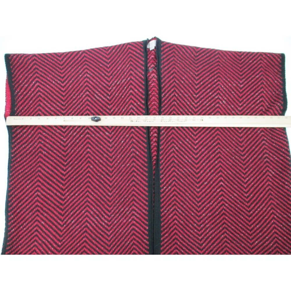 Ann Taylor Loft Poncho Sweater Womens OS Red Black Knit Short Sleeves Casual - Picture 8 of 16